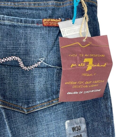 7FAMK Bootcut Blue Jeans Swarovski Crystal Pocket Womens Size 30 Designer Denim - Picture 7 of 9
